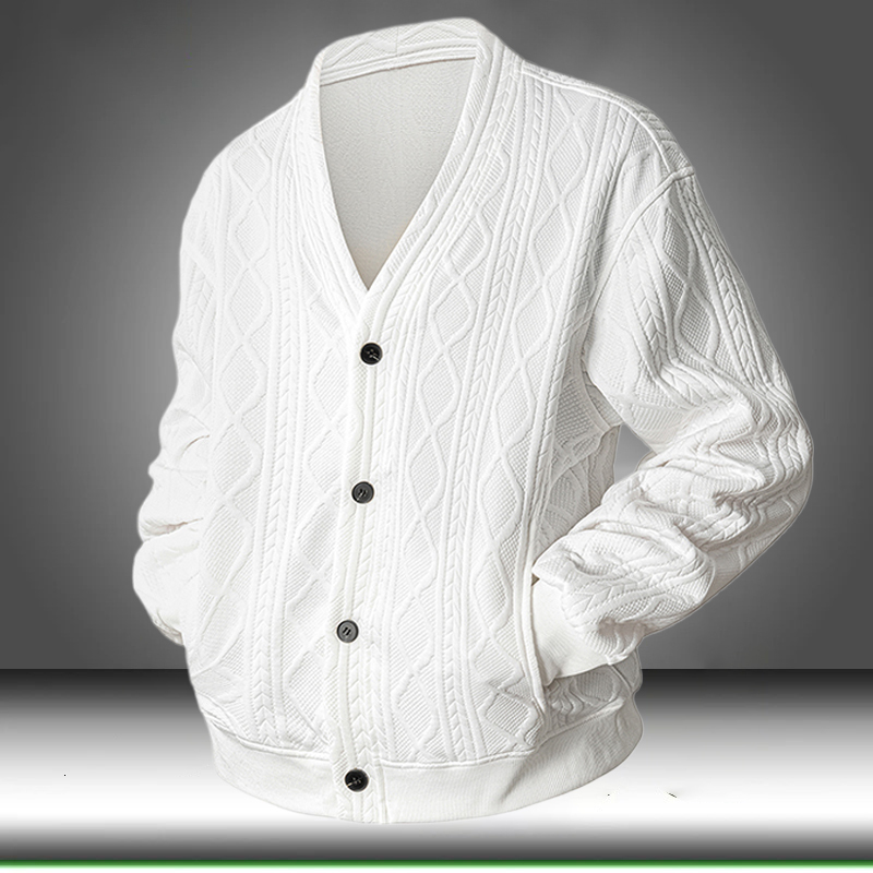 8XL Plus Size Cable Cardigan Men V Neck Diamond Pattern Oversized Autumn Winter Knit Sweater Loose Fit Cardigans J260917