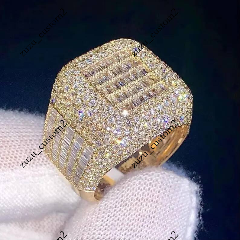 Luxury Iced Out 925 Silver Bling Diamond Mens Real Moissanite Hip Hop Ring