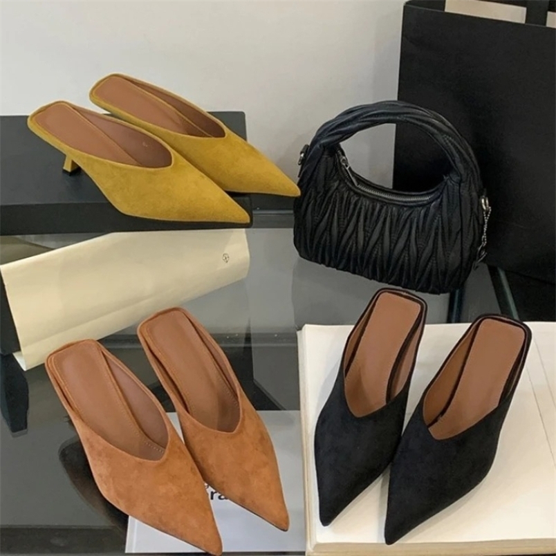 2026 Summer Fashion Thin Mid Heels Women Slippers Elegant Pointed Toe Party Dress Mule Slides Shoes Zapatos Mujer 260917