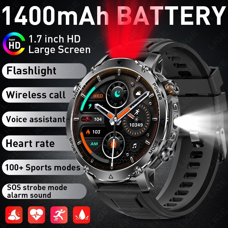 luxury watch AK Large Battery Bluetooth Calling True Heart Rate Monitoring Step Counter Sleep Monitor Flashlight for Men mens watches high quality d