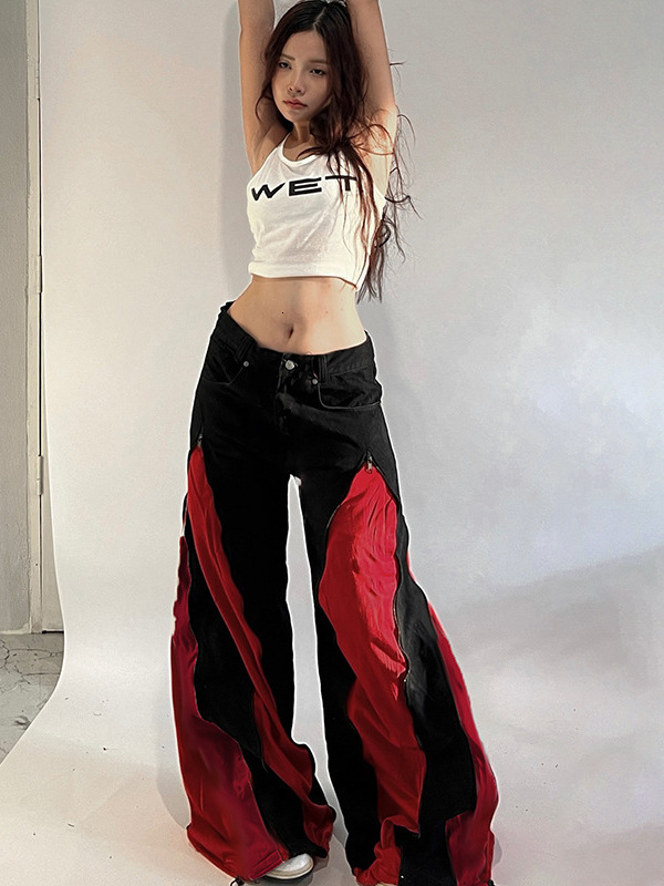 American Spicy Girl Style Heavy Stitching Color-Block Personality Casual Long Street Dance Fashion Loose Wide-Leg Cargo Pants 23