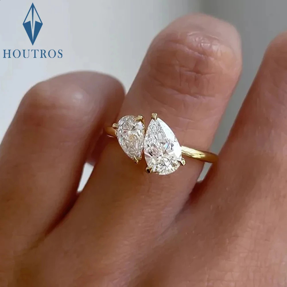 1.5cttw Double Pear Cut e Diamond Ring for Women Two Stone Toi Et Moi Wedding Bands 925 Silver 18k Gold Plated Jewelry 260907