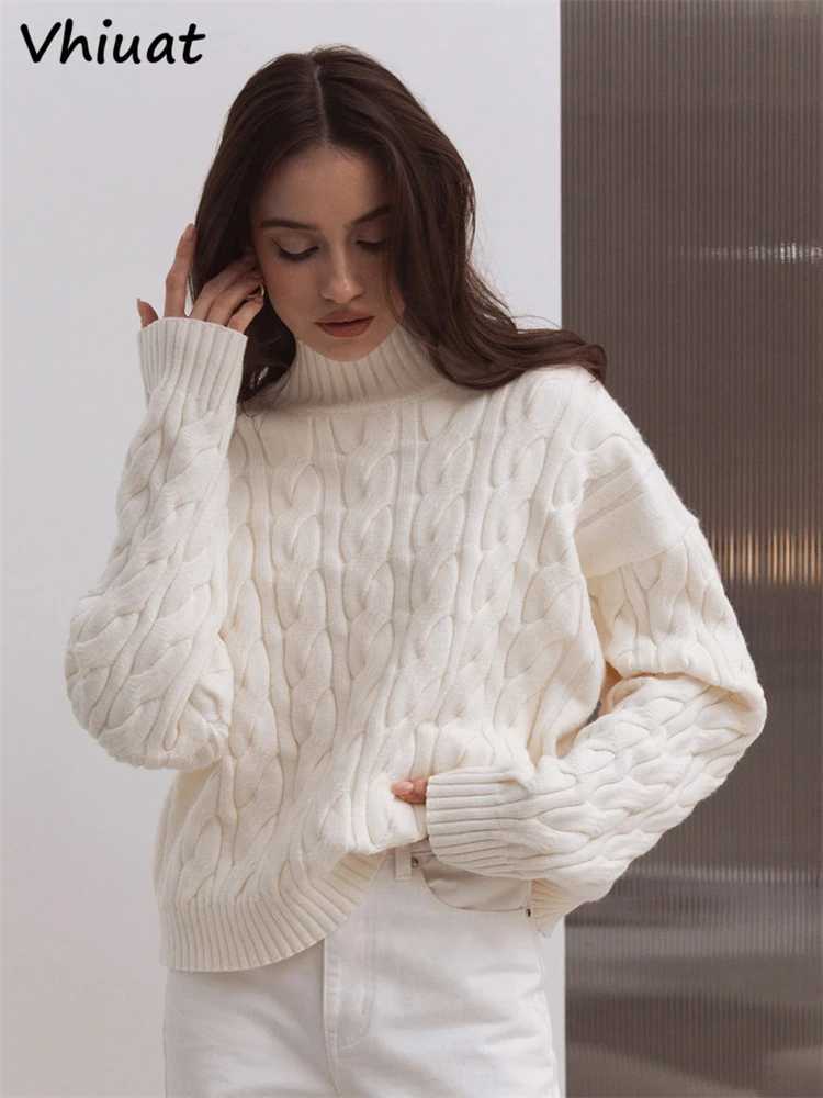 Vhiuat Autumn Winter Women's Turtleneck Long Sleeve Sweater Oversize Vintage Knite Pullover Warm Jumper Tops Pulls Femmes 2025 S2609173909