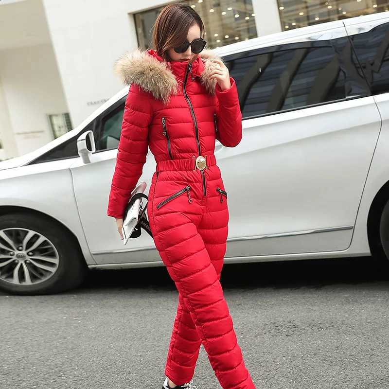 2026 Ski Suit Women JaCKets Winter Hooded Parka Jumpsuit Women Cotton Bodysuit Sashes Jumpsuits Overalls TraCKsuits H260917