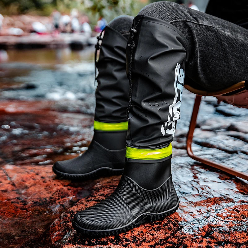 Fashion High-Top Rain Boots Outdoor Fishing Boots Men's Rain Boots For Outer Wear Long-Tube Waterproof And Non-Slip Couple Style 260916
