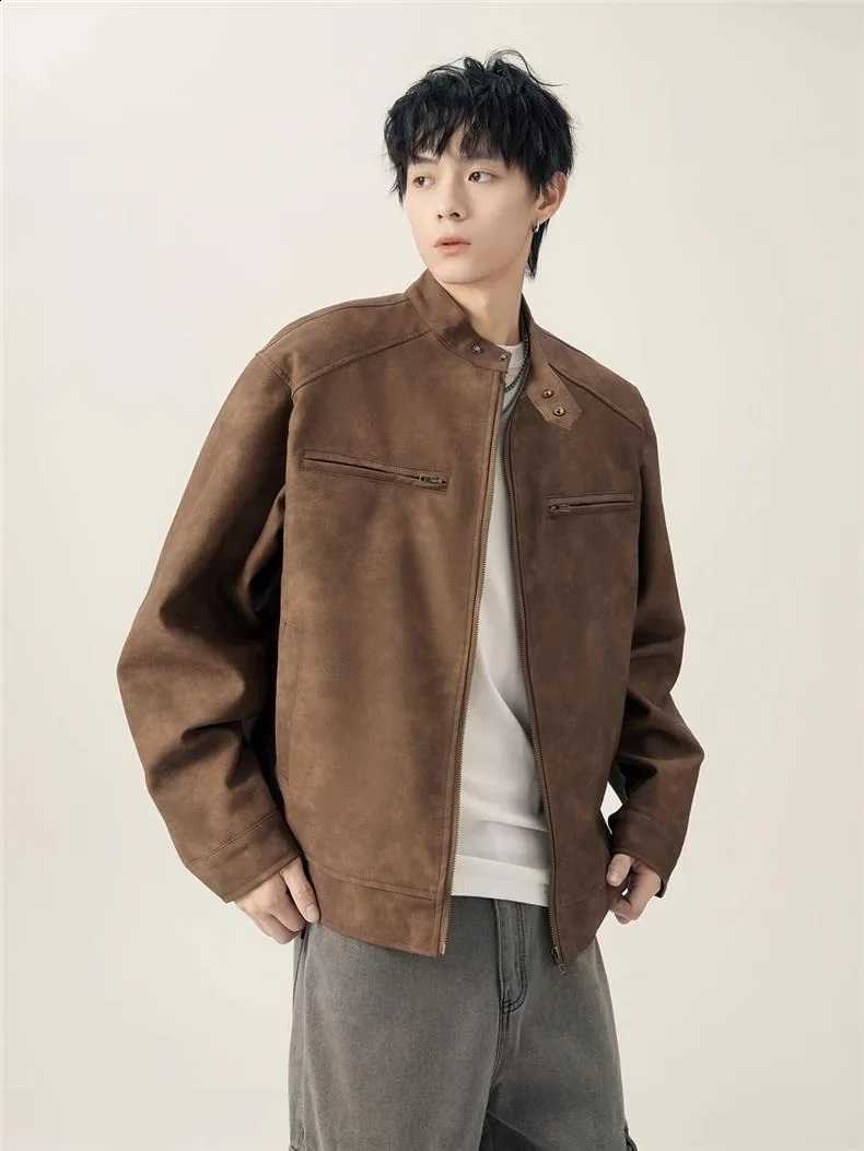 Brown Men's American Leather Retro Jacket Men Motorcycle Bomber Jacket Casual Baseball Varsity Coat Couple Streetwear Outerwear N260905