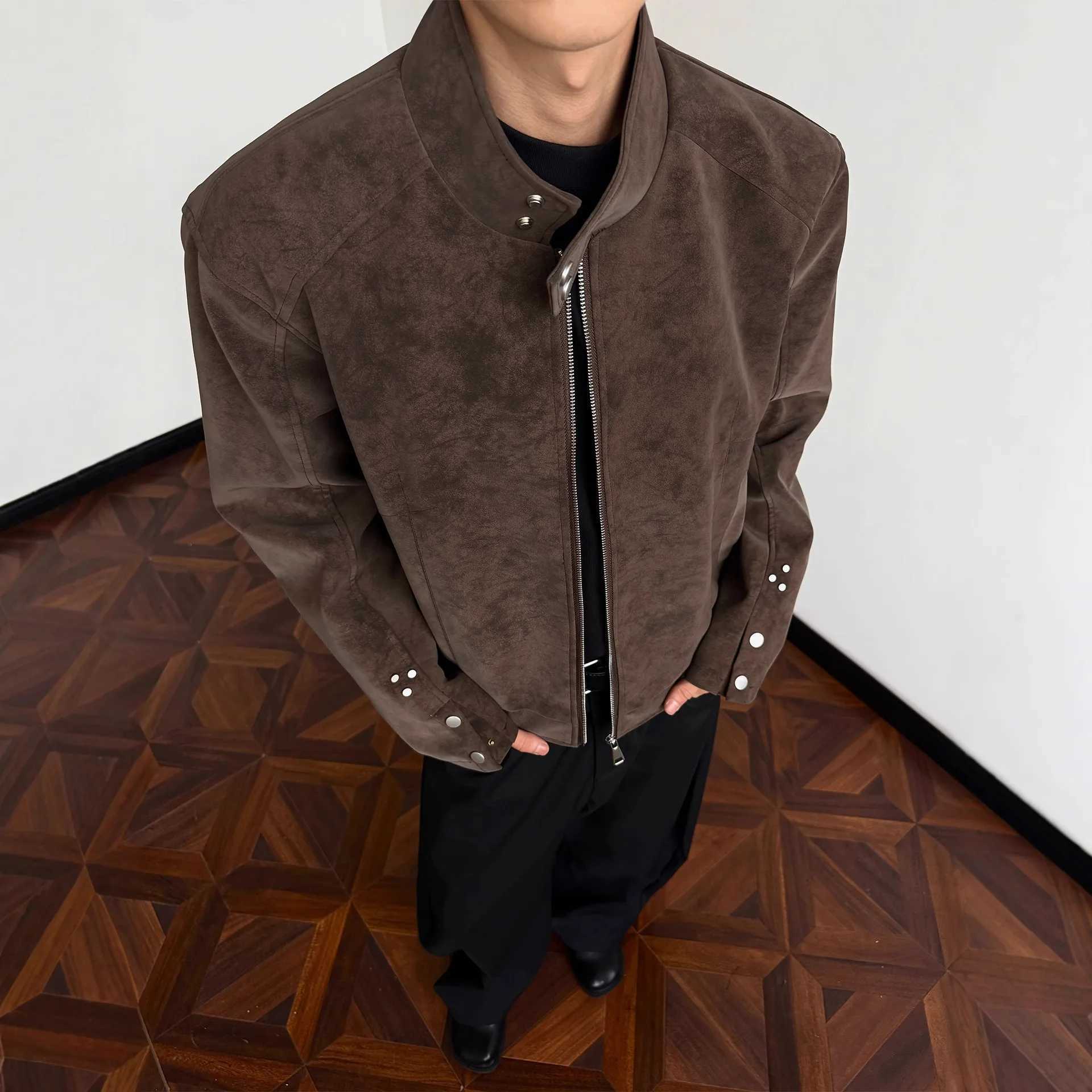 Man Short Jacket 2025 Autumn Motorcycle Jacket Retro Suede Jacket Unisex Oversized Couples' Camel Tone Strtwear Coat S2609172BUK