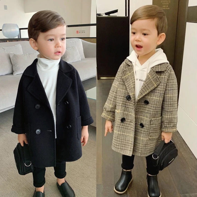 Spring Autumn Boys Coats Long Style Grid Handsome Trench Coat For Kids 2-6 Years Old British Style Jacket 260916