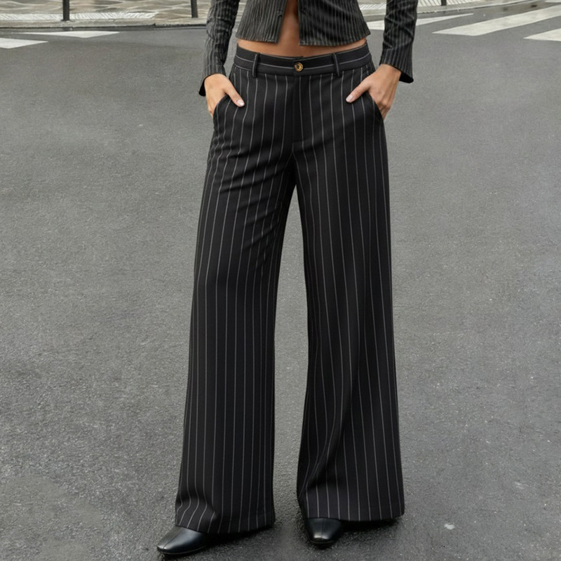 Autumn Winter New American Y2K Hot Girl Striped Skinny Jeans Street Style Elegant Versatile Flared Long Pants ca