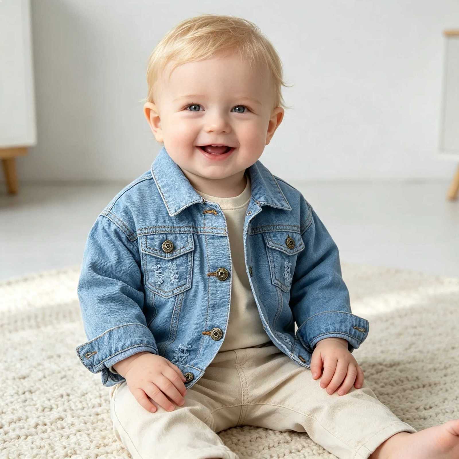 Boys 1-7Yrs Children Girls Denim Jackets Causal Long Sleeve Coat Autumn Winter Ripped Outwear Spring Kids Boys Clothing OutfitsT260916