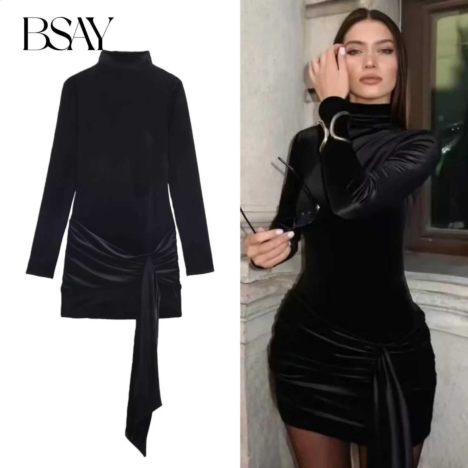 Short BSAY Velvet Dress Women's clothing Fashion Autumn Winter New Back Zip Belt Long Sleeves France Female Evening Dresses C260917