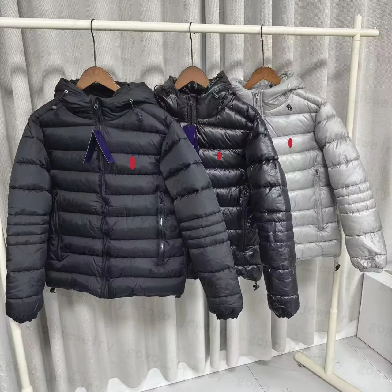 Desig Down jacket men Winter coats Adjustable drawstring Small Spurs Embroidered Half Necked Hooded Zipper Down Jacket Glossy waterproof and quilted
