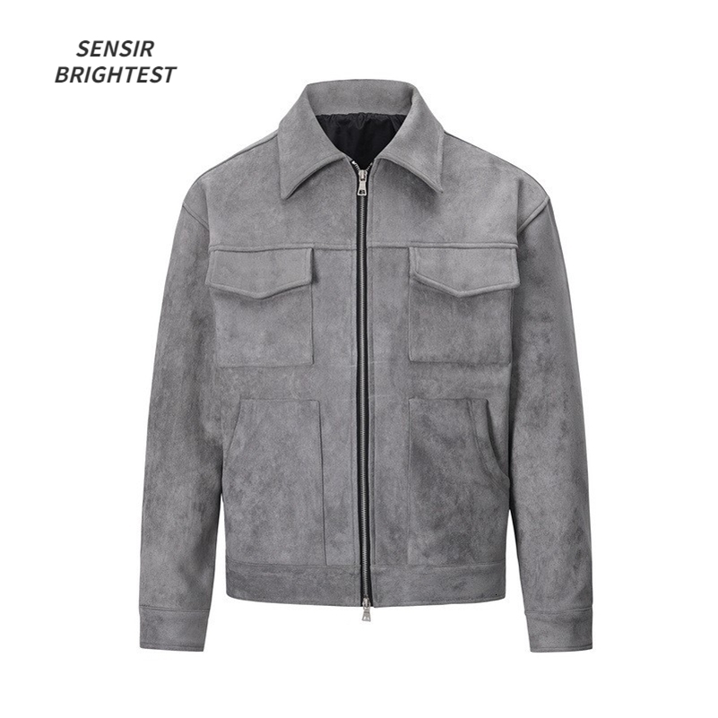 Autumn Jackets Oversize Casual Clothes High Street Pockets Laper Zipper Suede Thick Coat Mens Windbreaker Loose 260916ww