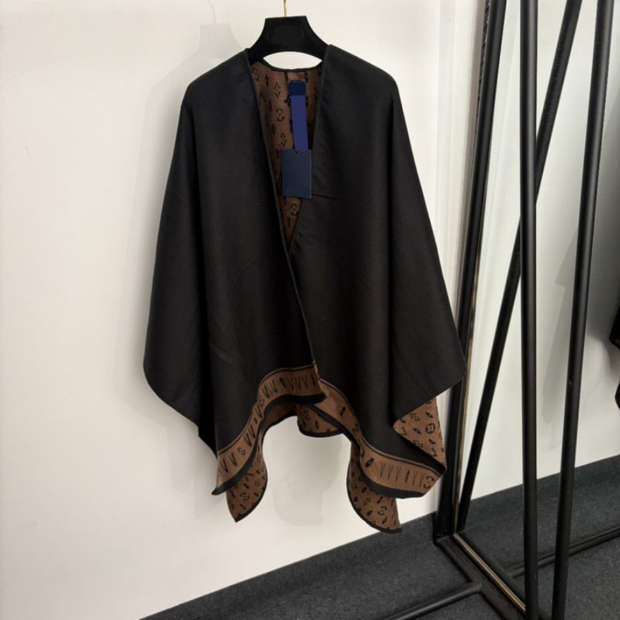 Women Brand Elegant Cape Reversible Cashmere Oversize Knit Cape Shawl Autumn Letter Jacquard Dinner Party Luxury Poncho Shawl