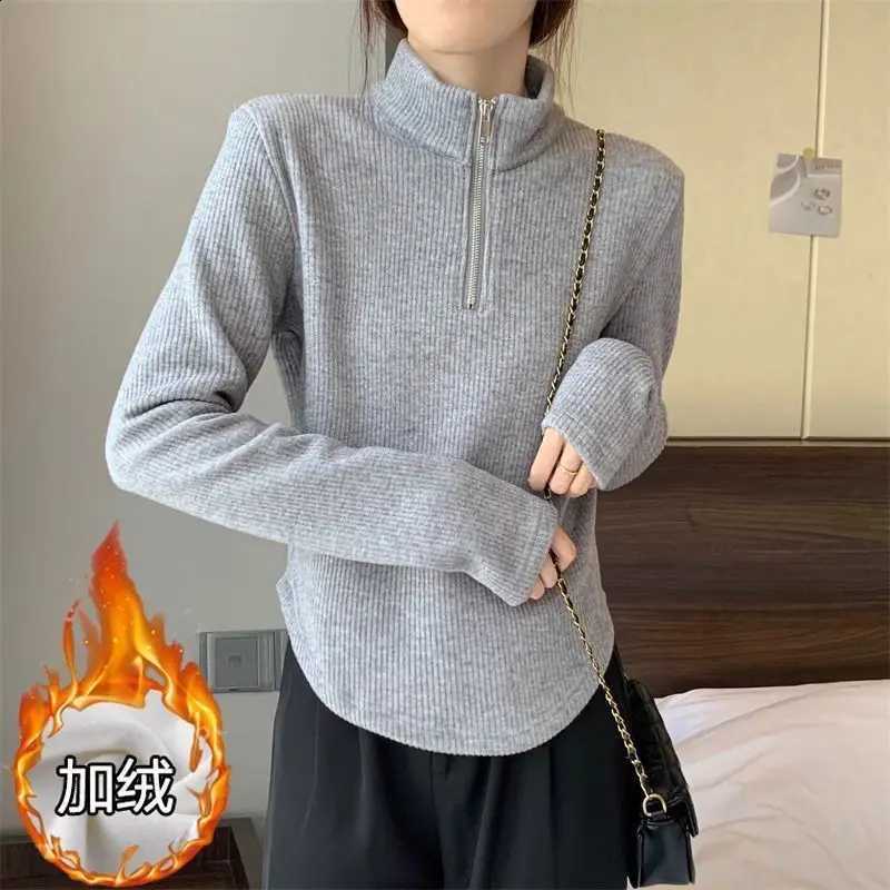 Large Size Women's Clothing Fat MM Fleece Thickened Semi-Turtleneck Bottoming Shirt New Autumn And Winter Irregular Warm Top H260916