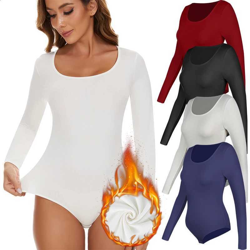 Thermal Underwear Tops for Women Crew Neck Keep Warm Bodysuits Cotton Fleece Lined Cold Winter Heating Fiber Bottoming Shirt H260916