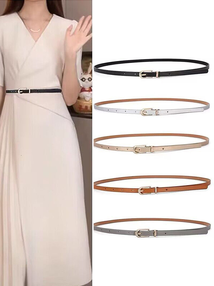 1PC Fashion Black White Gray Women Thin Skinny Waistband Pin Buckle Adjustable Belt Summer Dress Jeans Strap Pu Belts W260917