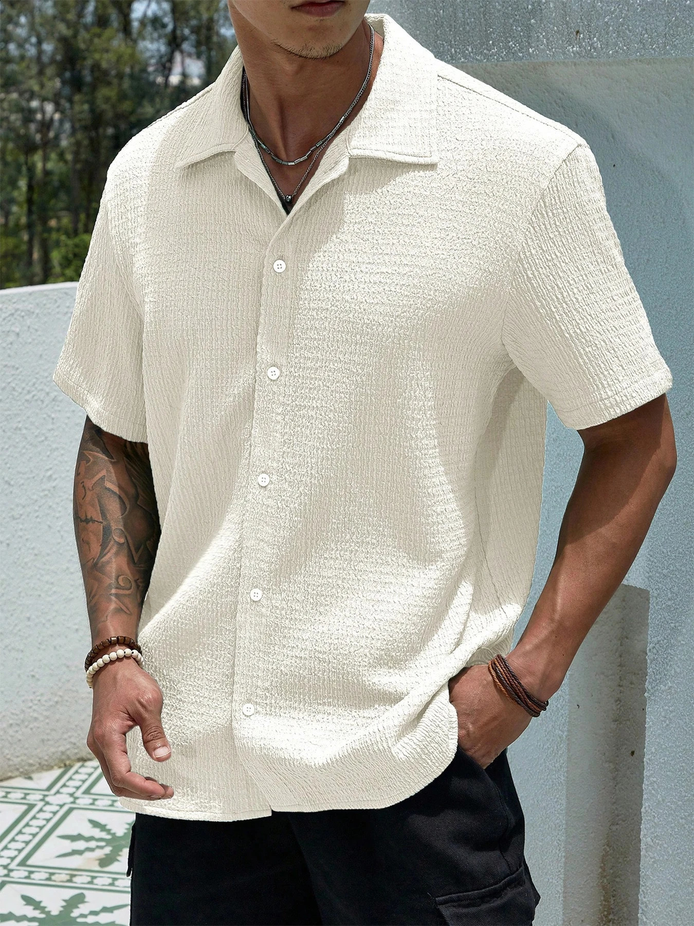 Men's casual shirts short-sleeved men's shirts summer clothes pleated fabrics light and breathable suitable for queuing for 260916