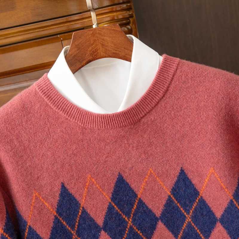 New Winter MVLYFLRT Men's Autumn Sweater 100% Pure Wool Round Neck Pullover Thickened and Warm Contrast Color Tops Long Sleeved J260916