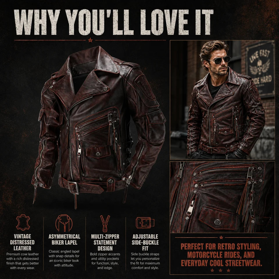 Copersian Men's Natural Leather Motorcycle Jacket Top Layer Causal Vintage Retro Moto Suit Coat Drop 260917