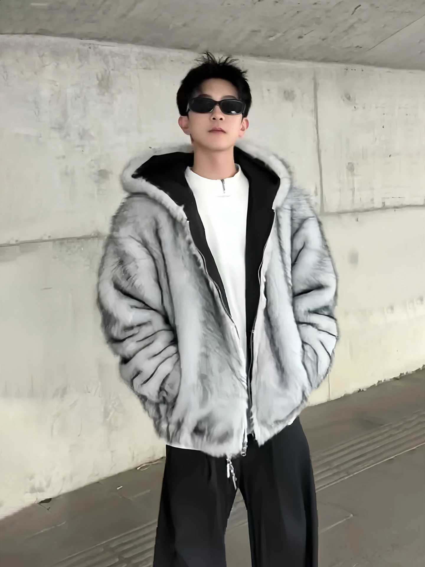 Mink Fashion Faux Double-Sided Wear Fur Coats Men 2025 Winter New Faux Fur Cold-Proof Warm Long Sleeve Hooded ParkasW260915