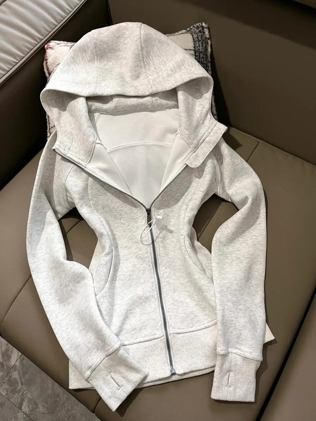 American Grey Shoulder Slim Fit Hoodie Coat For Women Spring Autumn Wear Collection Hoodie Zipper Style Grey Jacket Top 260917