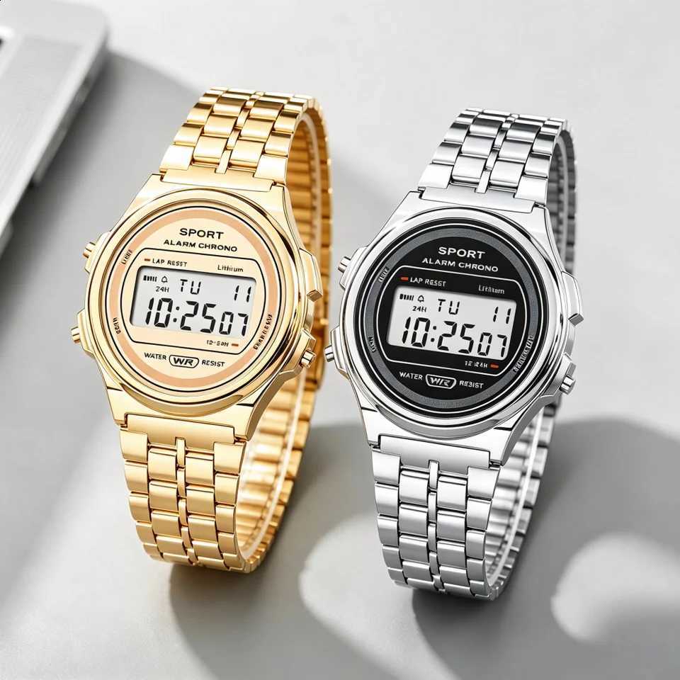 YIKAZE Steel Men's Watch Classic Business Men Digital Watches Alarm Chrono Electronic Wristwatch Sports Clock for Man WomenT260916