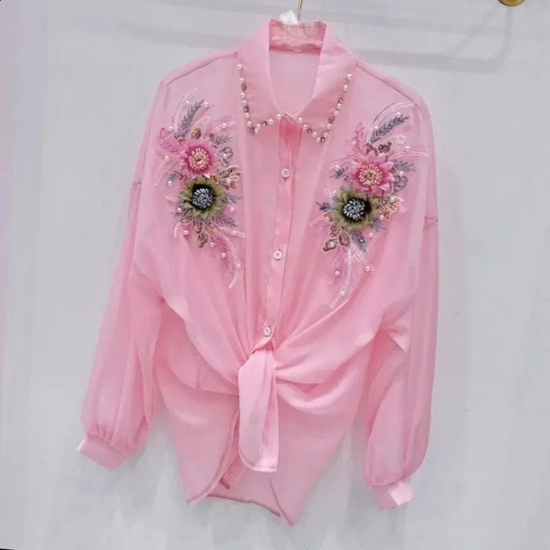 Heavy Industry Three-Dimensional Flower Sunscreen Shirt Female Heavy Industry Slim Short Shirt Spring Summer Loose Top 260917
