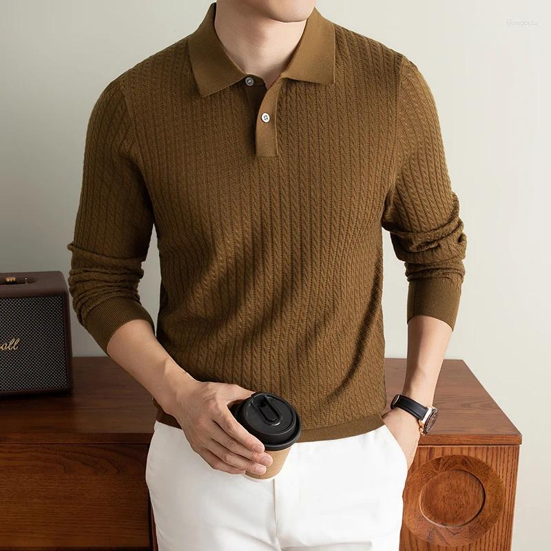 Men's Sweaters Good 5.8% Silk Knit Polos Men 2026 Autumn 3.5% Cashmere Wool Clothes Long Sleeve Jumper Pullover Knitting Tops