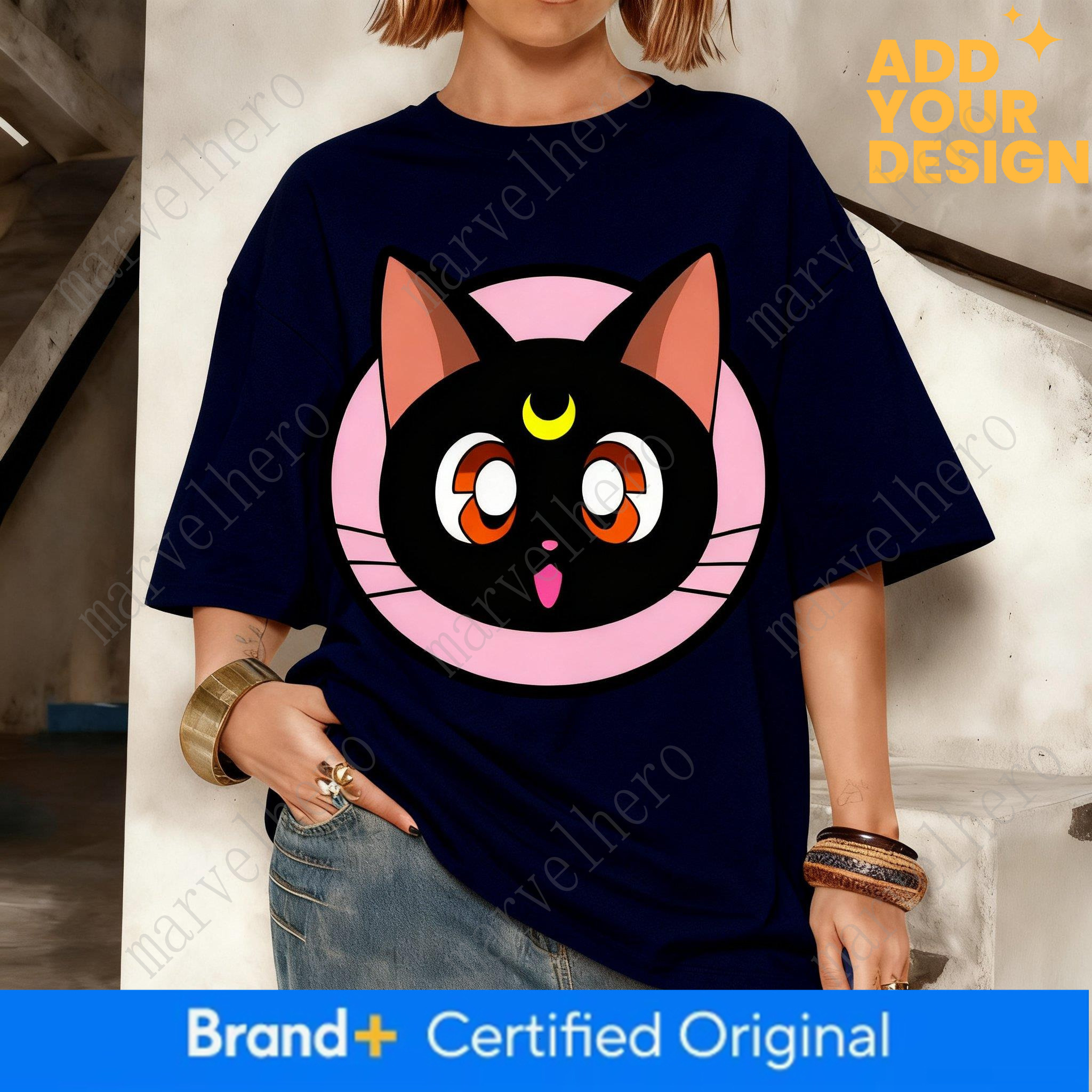 Sailor Moon Luna Cat Anime Print Cotton T Shirt Women Men Casual Short Sleeve Summer Tops Loose Streetwear Graphic Tee Fashion
