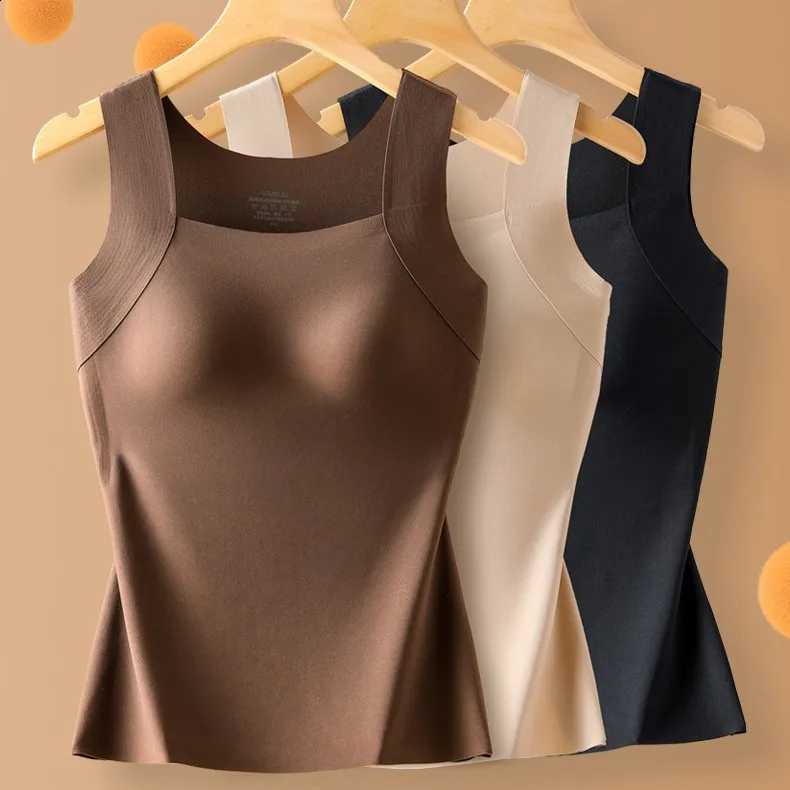 Autumn Winter Women Padded Slim Warm Vest Seamless Velvet Thermal Versatile Underwear Top Lady Simple Trendy Interior Tops L-2XL H260916