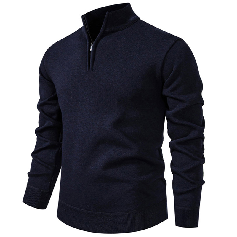 Men's Half-Zip Fleece Pullover Sweatshirt Stand Collar Thermal Knit Top for Autumn Winter, Solid Color Casual Crewneck Sweater J260917