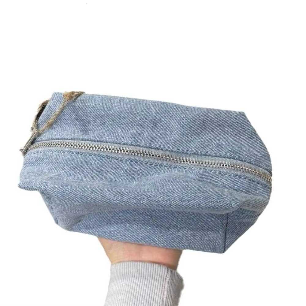 Solid Color Vintage Makeup Bag Zipper Korean Style Cosmetic Bags Blue Denim Jean Material Stationery Bag TravelT260917