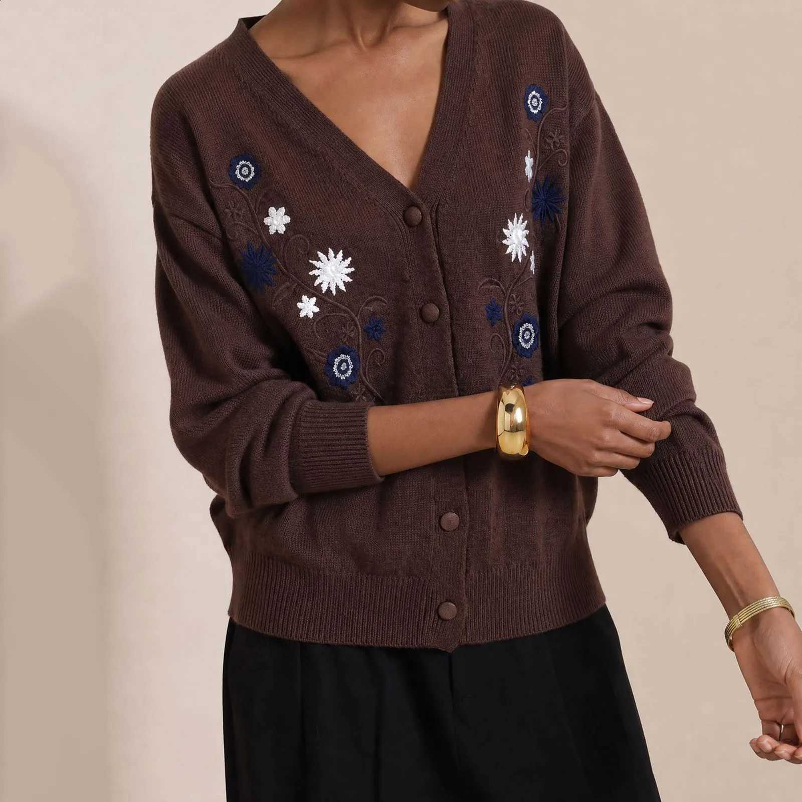 Loose Vintage Floral Womens Print Cardigan VNeck Single Breasted Long Sleeve Knit Sweater Coat Casual Cardigans for Women J260916