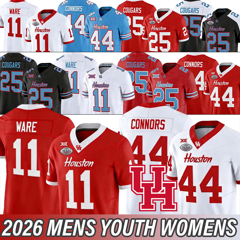 Maillot de football de Houston # 1 Weigman # 44 Connors # 25 Butler # 21 Sneed # 0 Thomas # 9 Koziol # 5 Johnson # 18 Connors # 3 Maillot de foot