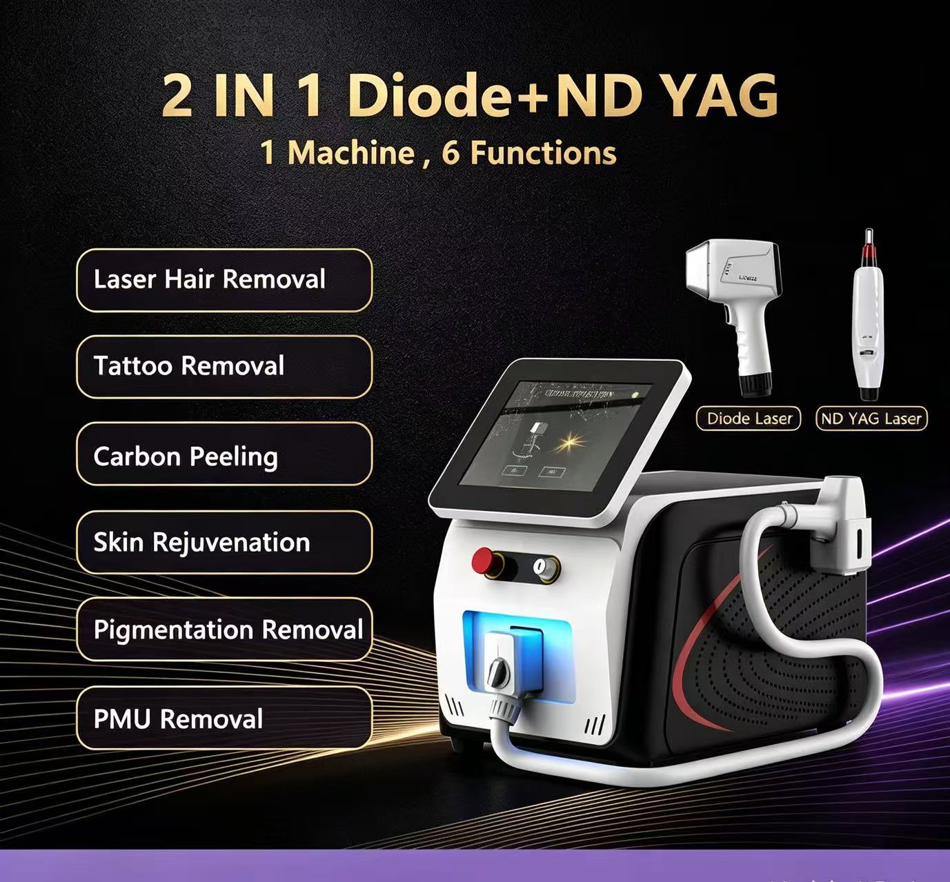 Professional Beauty Salon Multi-Functional Diode & ND YAG Laser Machine for Hair & Tattoo Removal