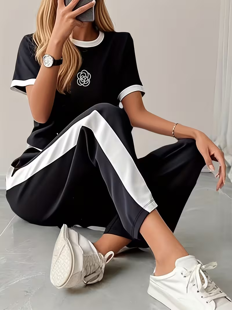2026 European American Spring/Summer New Short-Sleeve Top And Pants Casual Sports Two-Piece Set 8002 Print