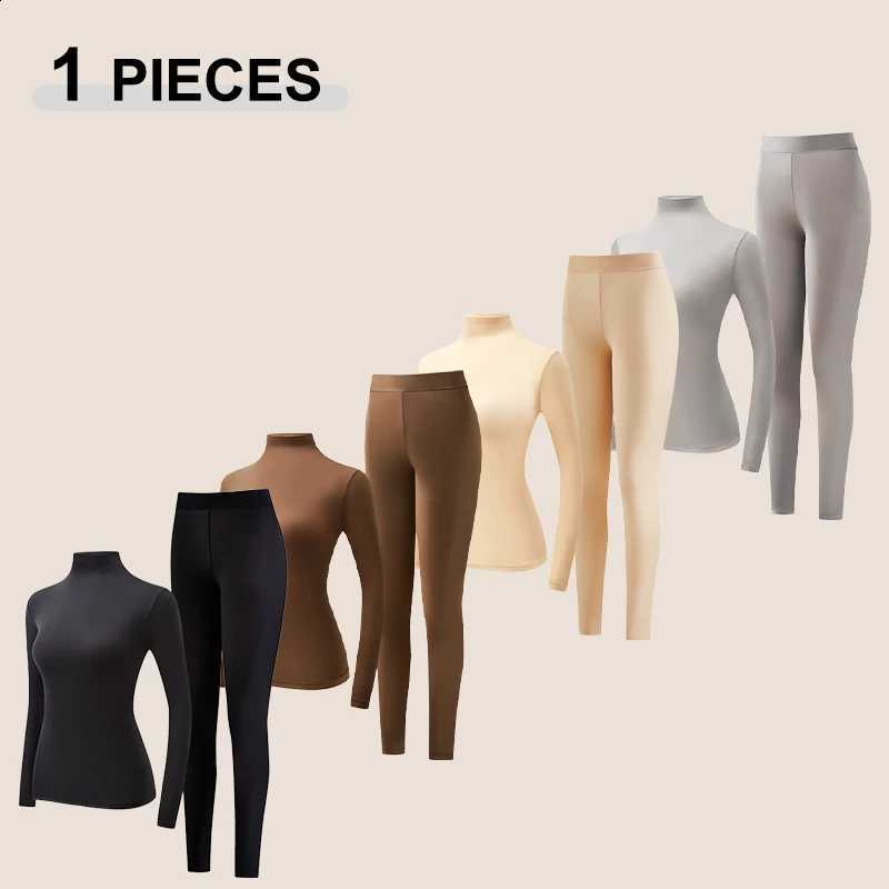 1 Sets Autumn Winter Stacked Collar High Collar Beauty Skin Clothes Women Close-fitting Warm Long Sleeved Elastic Base Layer Set H260916