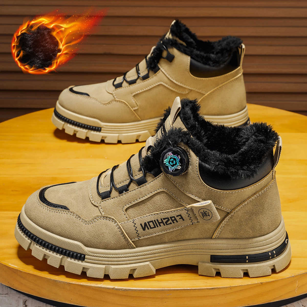 Men's Winter Snow Boots Thickened Fleece Lined Outdoor Warm Shoes for Snow Sports D260917