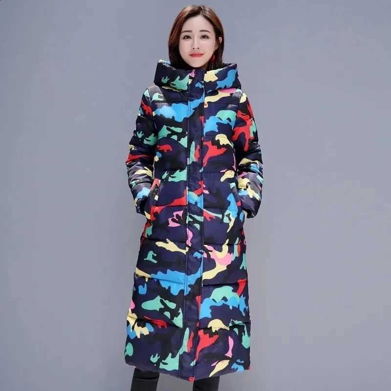 New Fashion Cool Camouflage Print Long Jacket for Women Bubble Coat Winter Thick Warm Outerwear Puffer Overcoat H260917