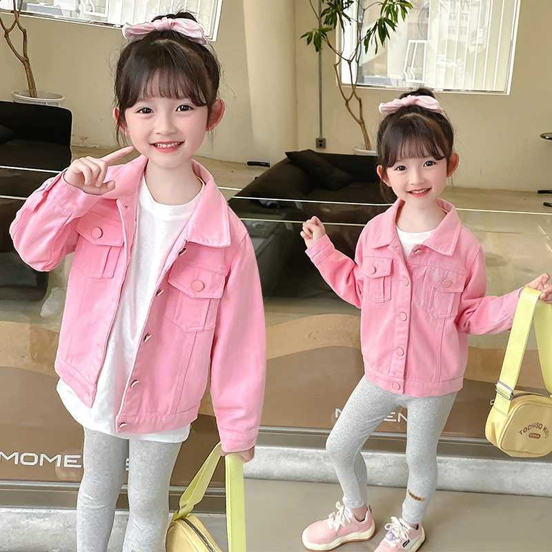 Girls' Pink Baby Denim Coat Child Girl Jean Blazer Outwear Jacket Overcoat Cardigan Top Layer Front Pocket And Button closureT260916