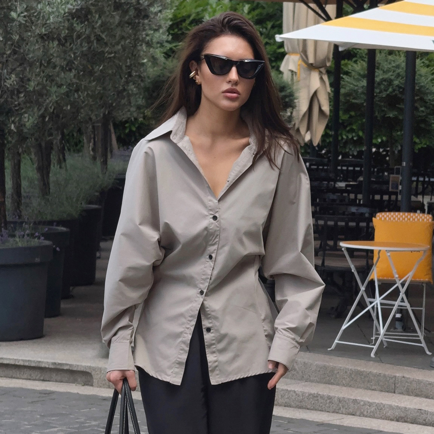 European and American casual fashion women's solid color commuter style button-down loose tie design shirt b7