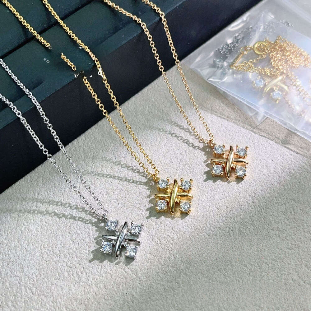 designer t necklace High-Quality Matched CNC Cross Four-Diamond Necklace for Women, European American Light Luxury, Elegant and Fashionable Commutin