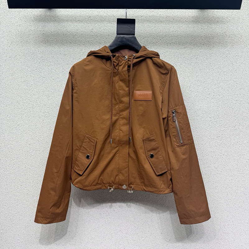 Outdoor Sporty Hooded Jacket Women Vintage Brown Designer Loose Zipper Cargo Outerwear Windproof Hiking Leather Blouson Jackets