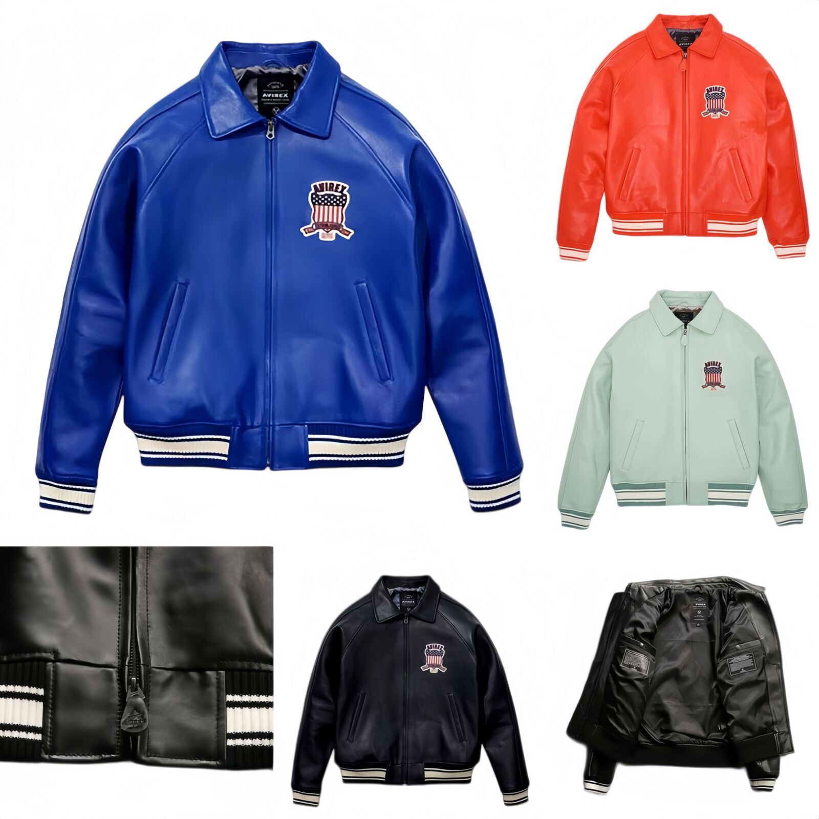 Fashion designer AVIREXMen's Genuine Leather Varsity Jacket Us plus size Thick European lambskin High Quality Embroidery Jackets