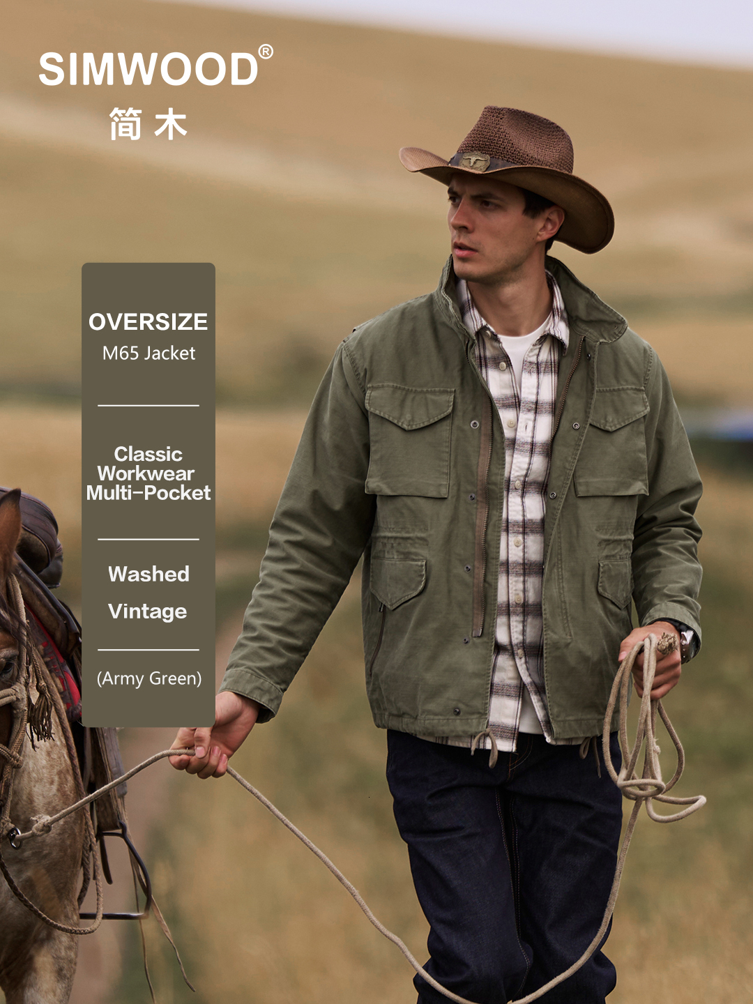 SIMWOOD 2026 Autumn Winter New Men's Loose M65 Field Jacket Men Washed Vintage Multi Pocket Workwear Outdoor Coat 26Y0917