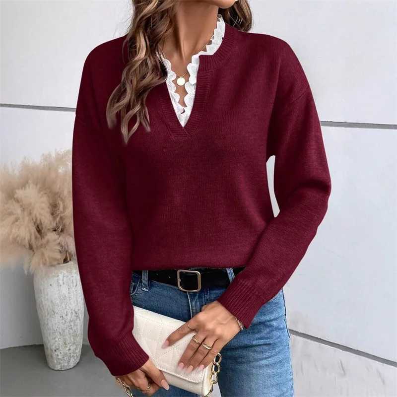 Autumn and Winter Sweaters Lady New Women's Elegant Casual V-neck Lace Commuting Thick Warm Loose Sweater Pullover Tops Clothing S260917T6Q6