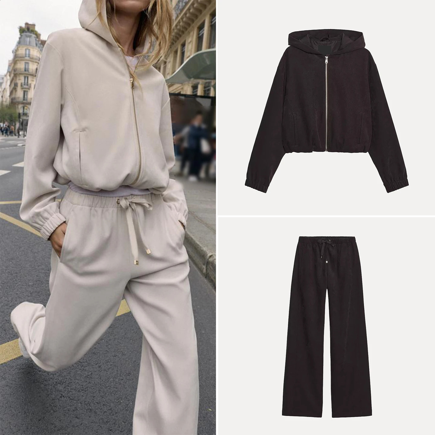Womens Fashion Sweatshirt Wide Leg Pants Elastic Autumn Arrival Two Piece Set Zadata Comfortable Streetwear 260916