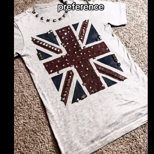 European and American ins-style cross-border personalized UK fashion rivet round-neck slim-fit short-sleeve pullover retro T-shirt street trend 4a