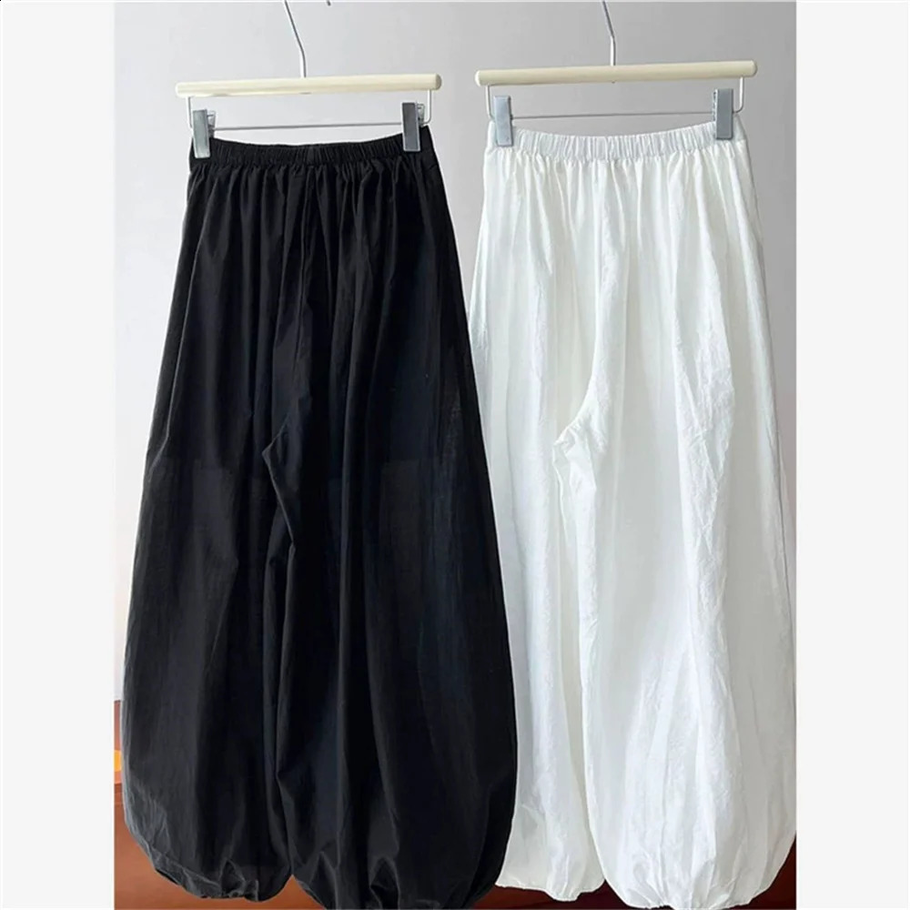 Korean Style Breathable Cotton Summer White Loose Lantern Pants Womens Oversized Black Sweatpants Women Clothing 260917